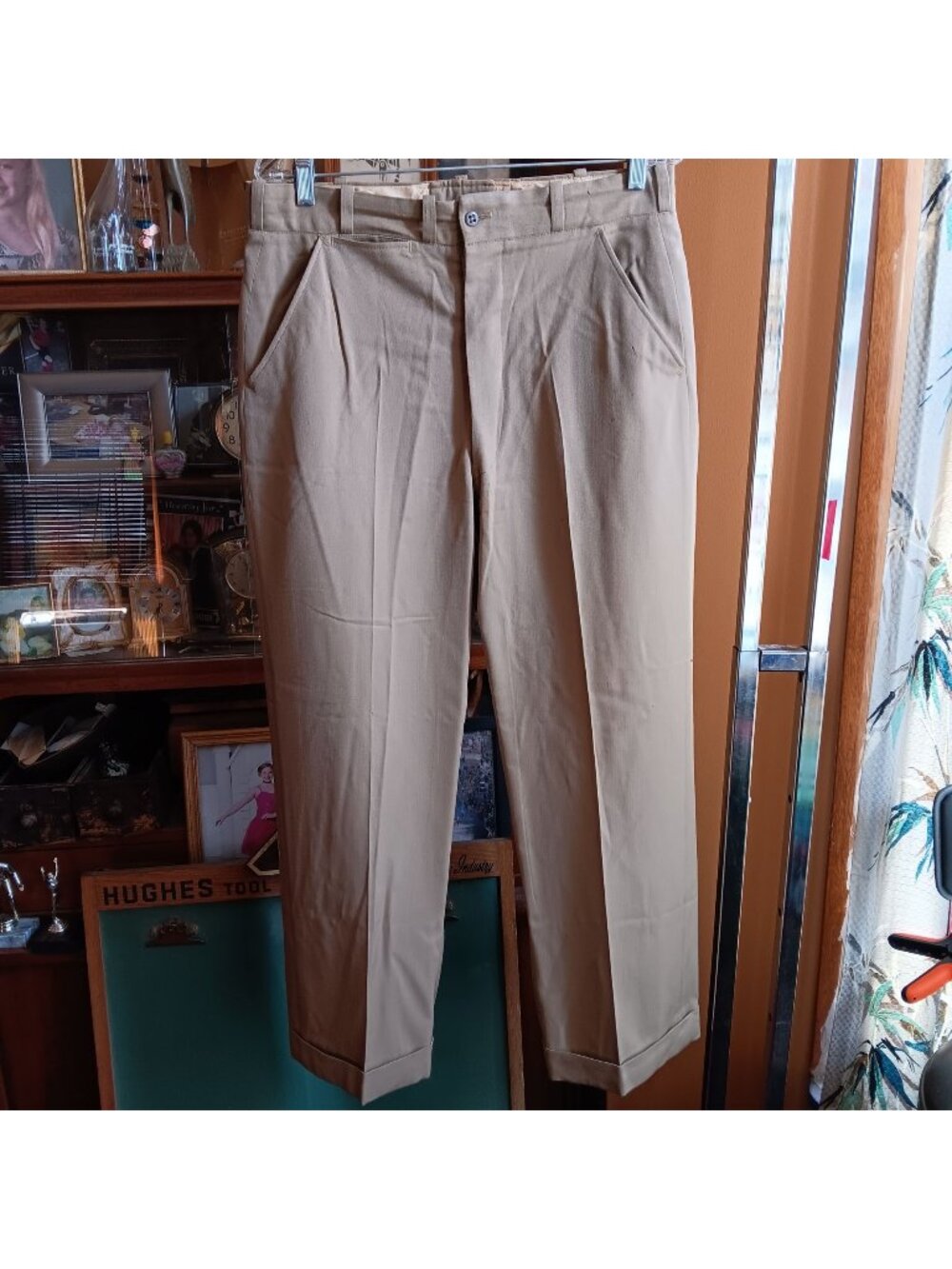 34x29 True Vintage 1930's Trousers Pants Wool Gabardine Khaki Buttonfly 1940s